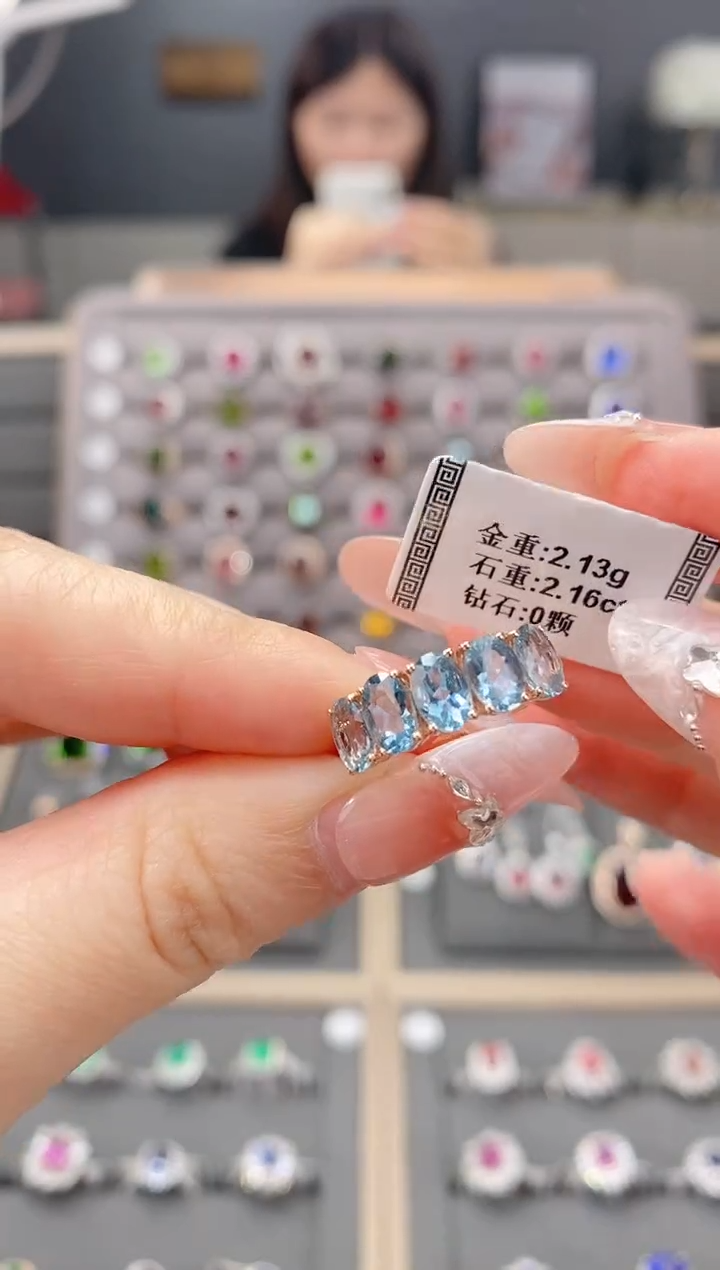 海蓝宝石戒圈18K金镶嵌2.16