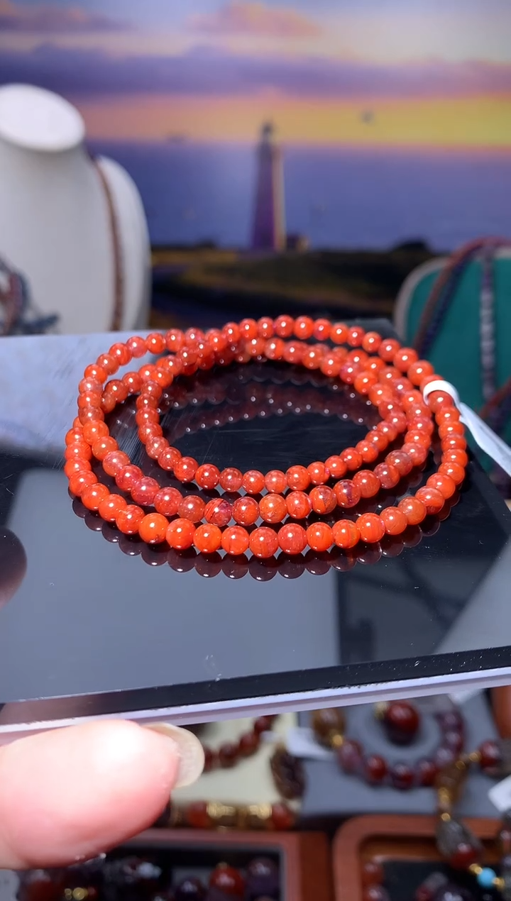 未镶嵌珠宝半成品水晶红极光圆珠三圈