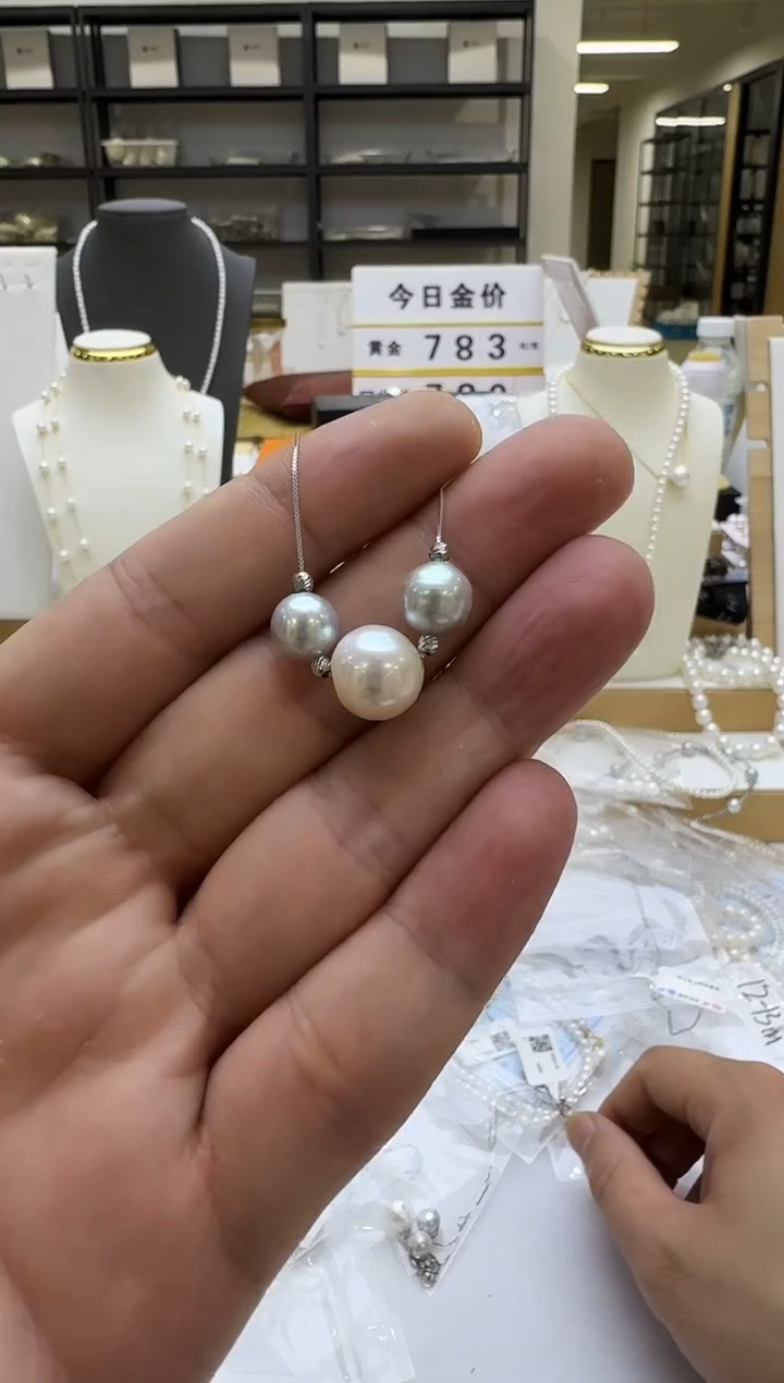 海水珍珠银S925镶嵌吊坠(赠链)8-11mm 微笑链