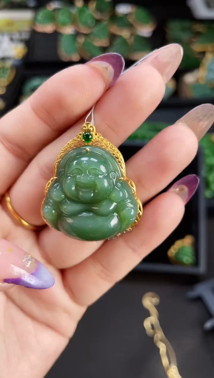 【闪购商品】和田玉吊坠18K金镶嵌30MM 多样性发一