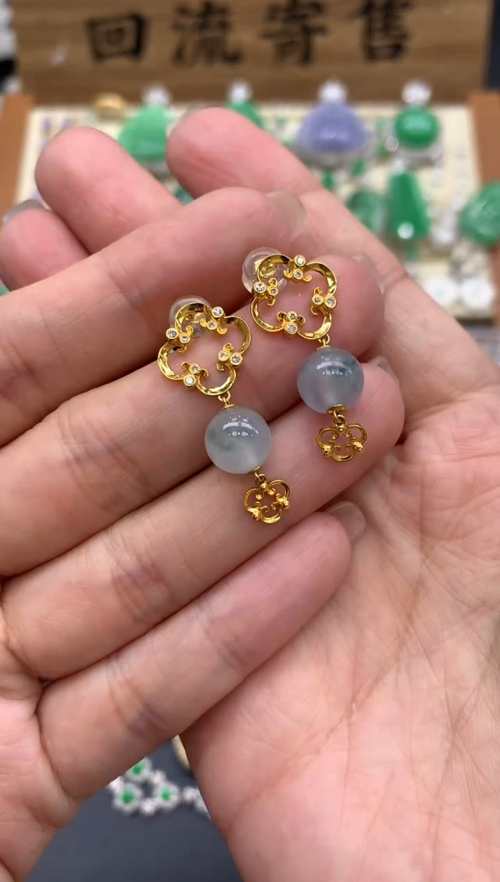 【闪购商品】翡翠耳饰18K金镶嵌276-中国好珍宝