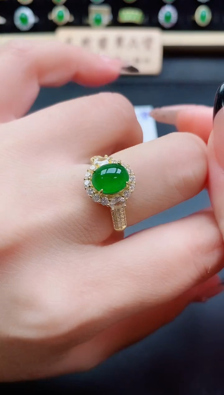 银S925镶嵌戒指翡翠1