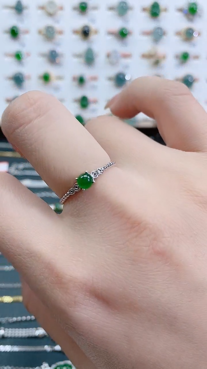 银S925镶嵌戒指翡翠天然翡翠