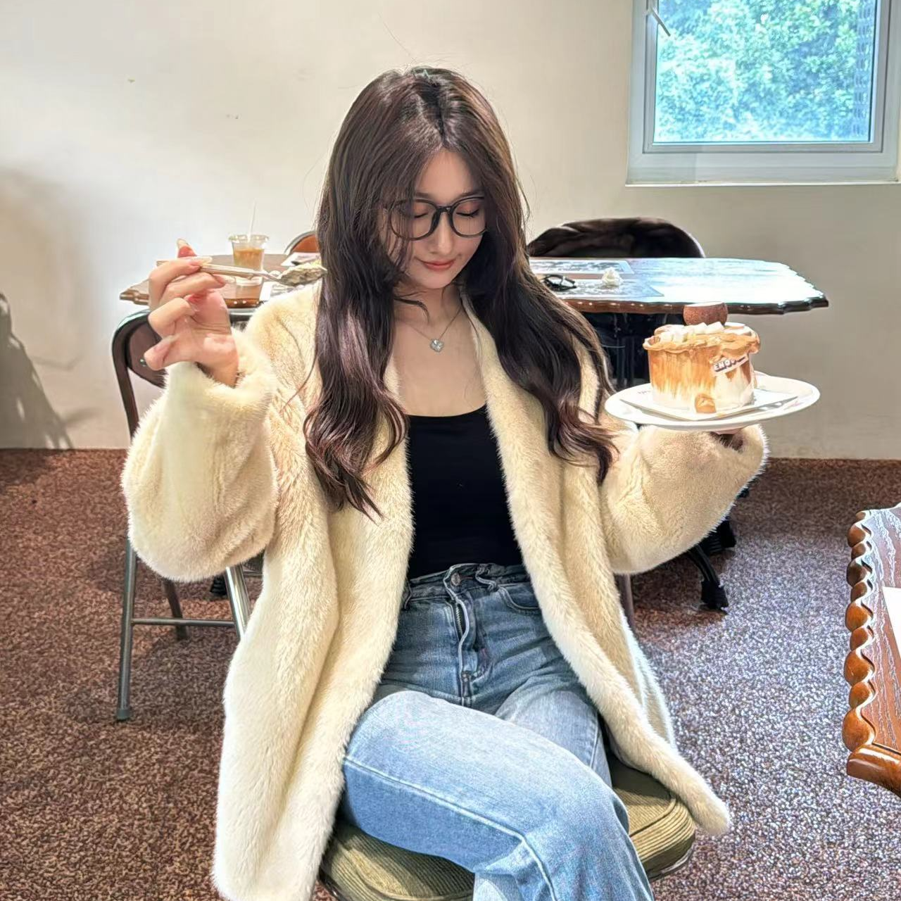 【菲菲】WX32243V领港风68CM轻奢时尚短款整貂天鹅绒气质百搭秋冬季