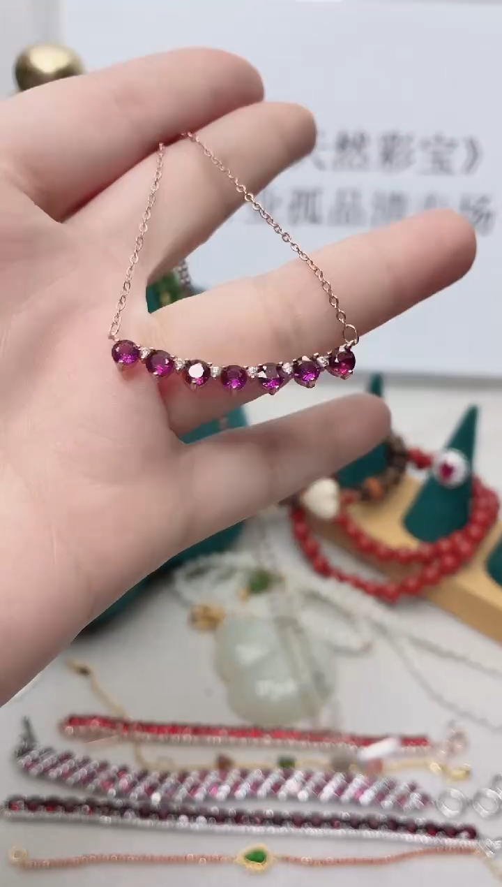 银S925镶嵌项链石榴石145BJ0103产品一个（多样性）