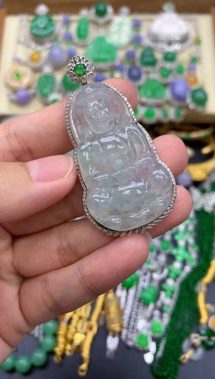 翡翠18K金镶嵌颈饰351  -中国好珍宝