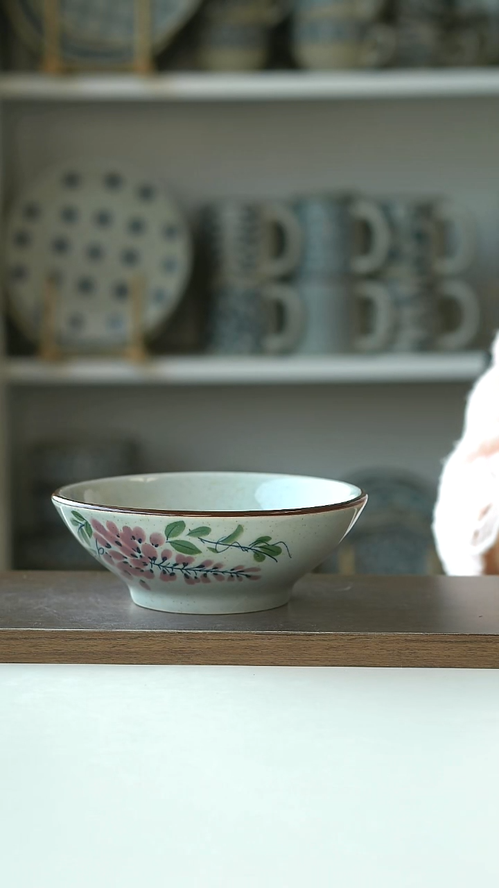 陶中式复古紫藤絮语斗笠碗14cm@4-2@微瑕