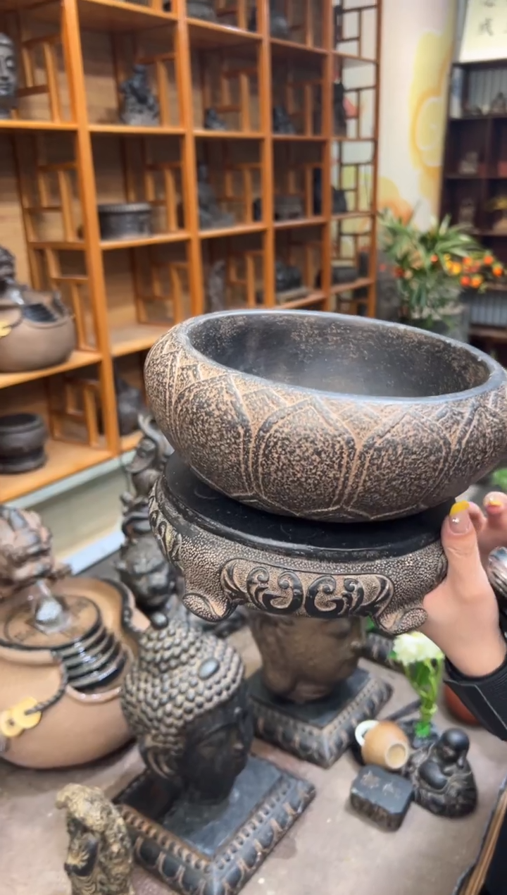 陶土【火山泥】莲花钵+小号素面万寿藤