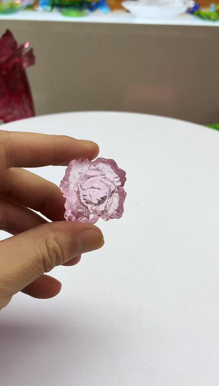 手工艺品琉璃冰*花粉色玫瑰花摆件