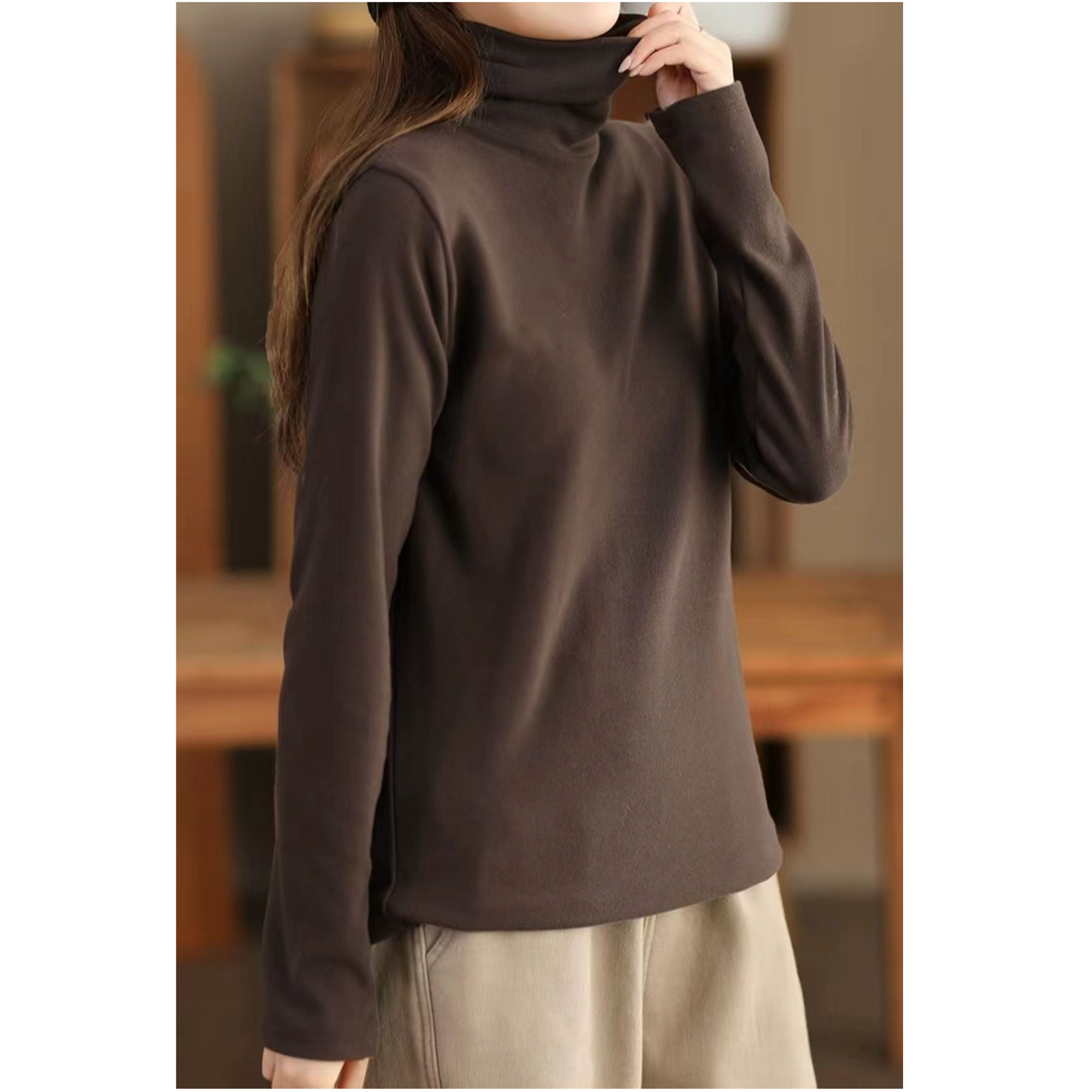 净版堆堆领双面澳绒保暖宽松遮肉显瘦时尚洋气基础百搭打底衫女