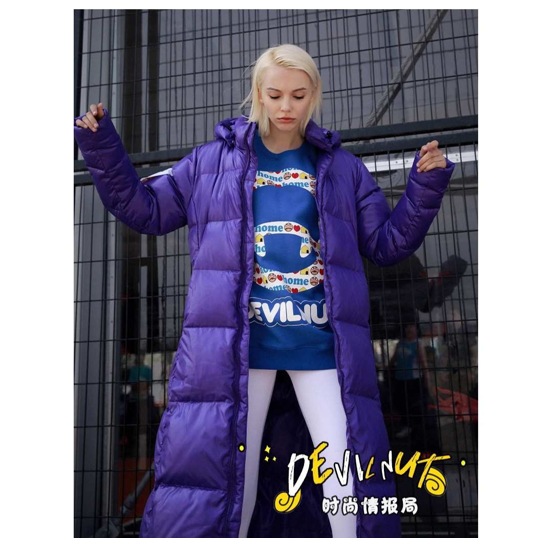 DEVILNUT恶魔潮牌冬季户外舒适长款保暖保暖羽绒服过膝加厚女款