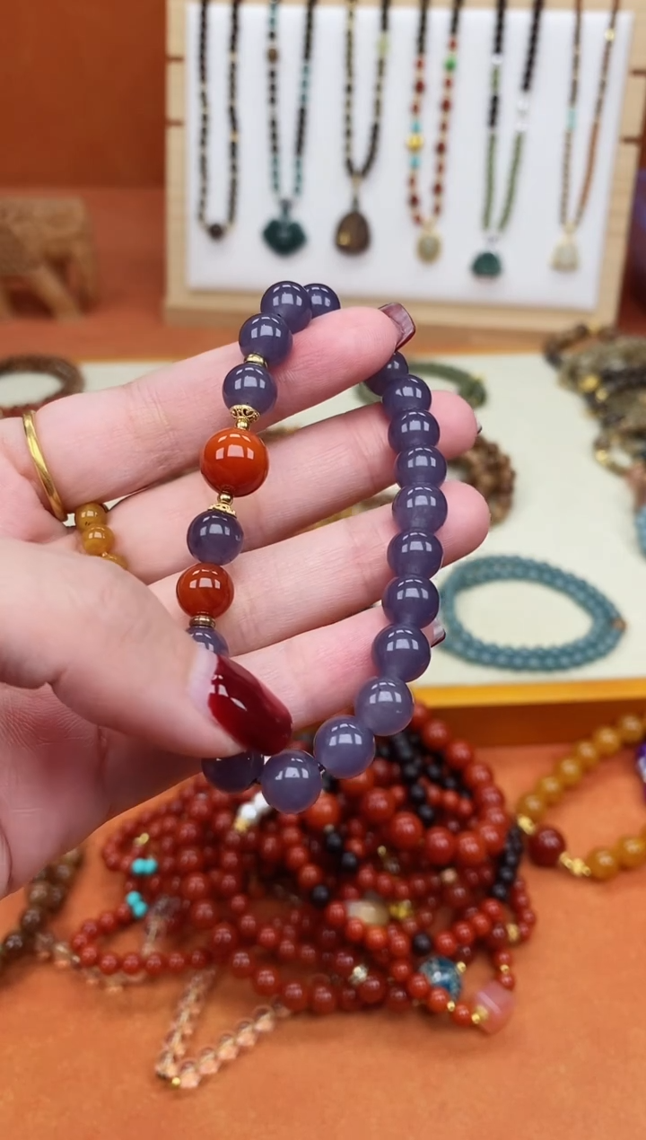 未镶嵌手链和田玉单圈烟紫和田南红手串