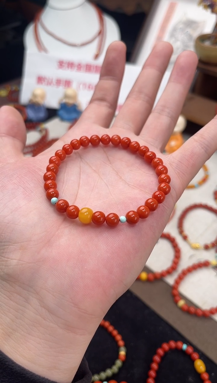 未镶嵌手串南红玛瑙柿子红满色满肉单圈蜜蜡QF-A422（多样性发一）