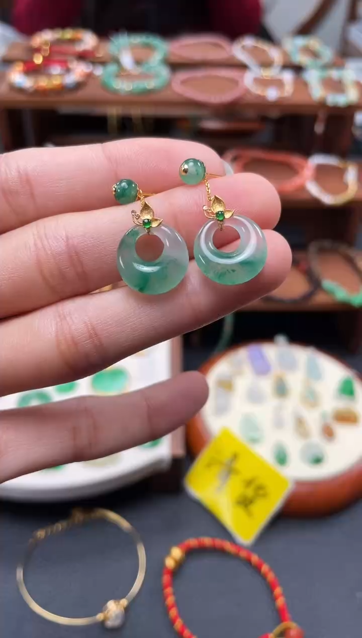 【闪购商品】石英质玉耳饰18K金镶嵌2个  JK124