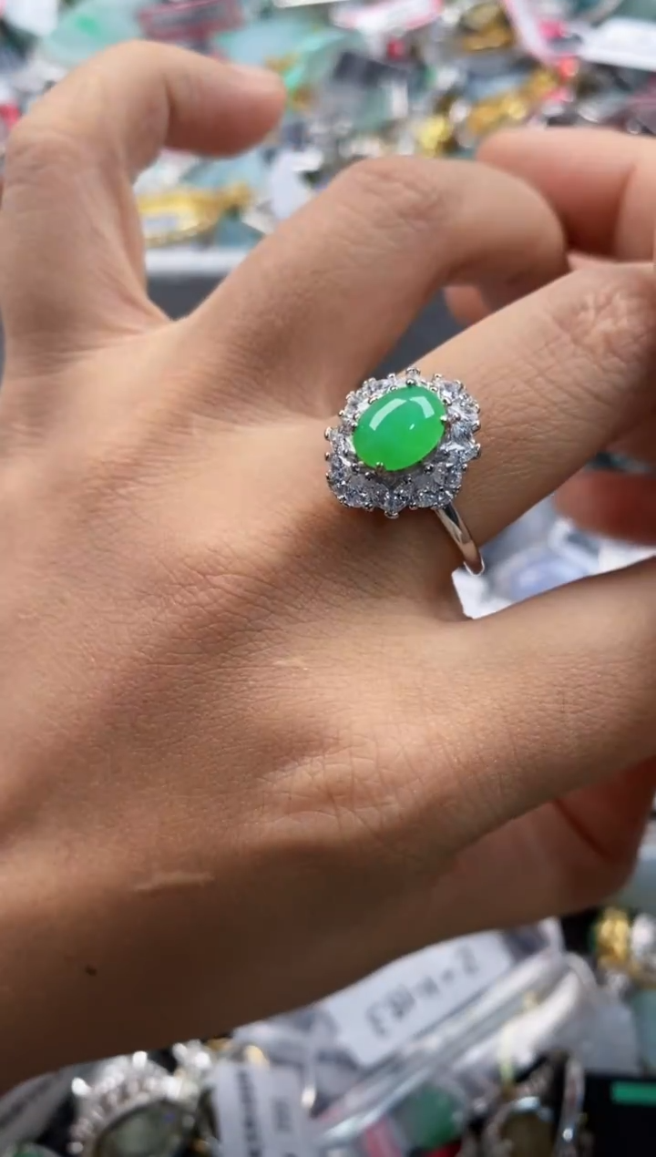 银S925镶嵌戒指翡翠222      10