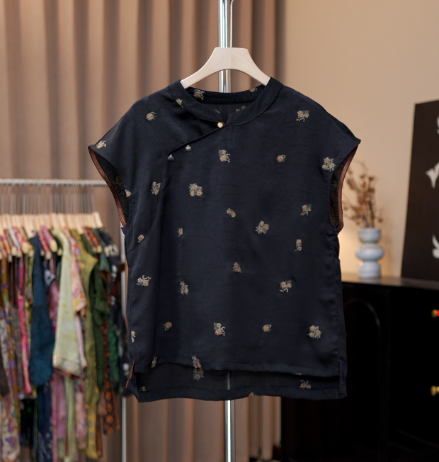 【如花似锦】2025早春新款真丝香云纱上衣复古气质百搭显瘦新中式