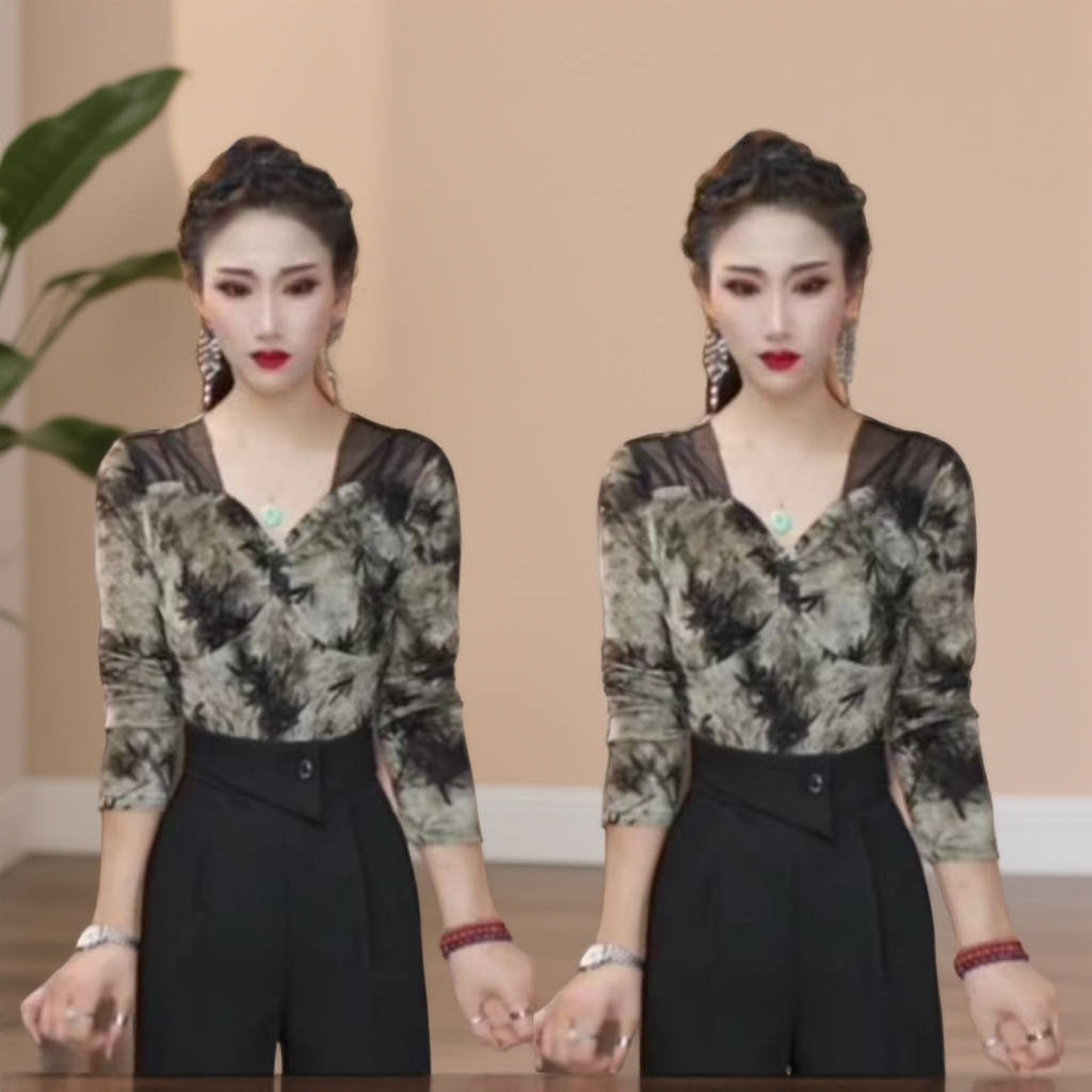 蜜妍婵-新款秋季碎花印花显瘦气质洋气时尚百搭修身长袖网红款