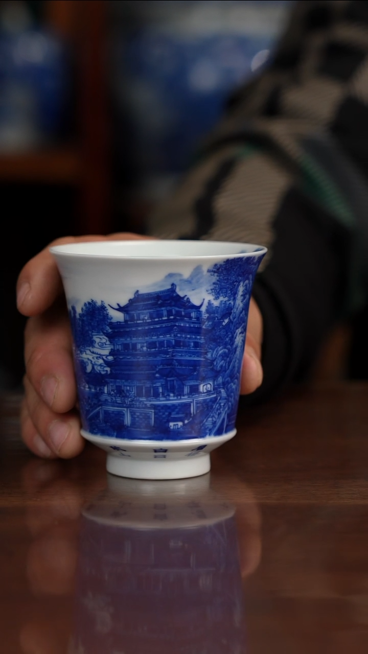 自成堂柴窑青花鹳雀楼