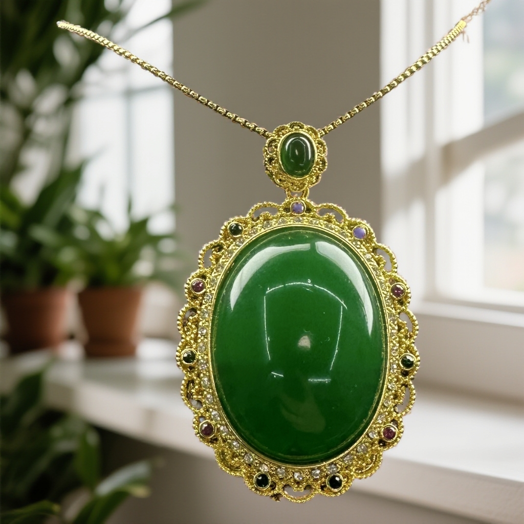 ｛文松会长专属｝D102绿色大蛋面吊坠