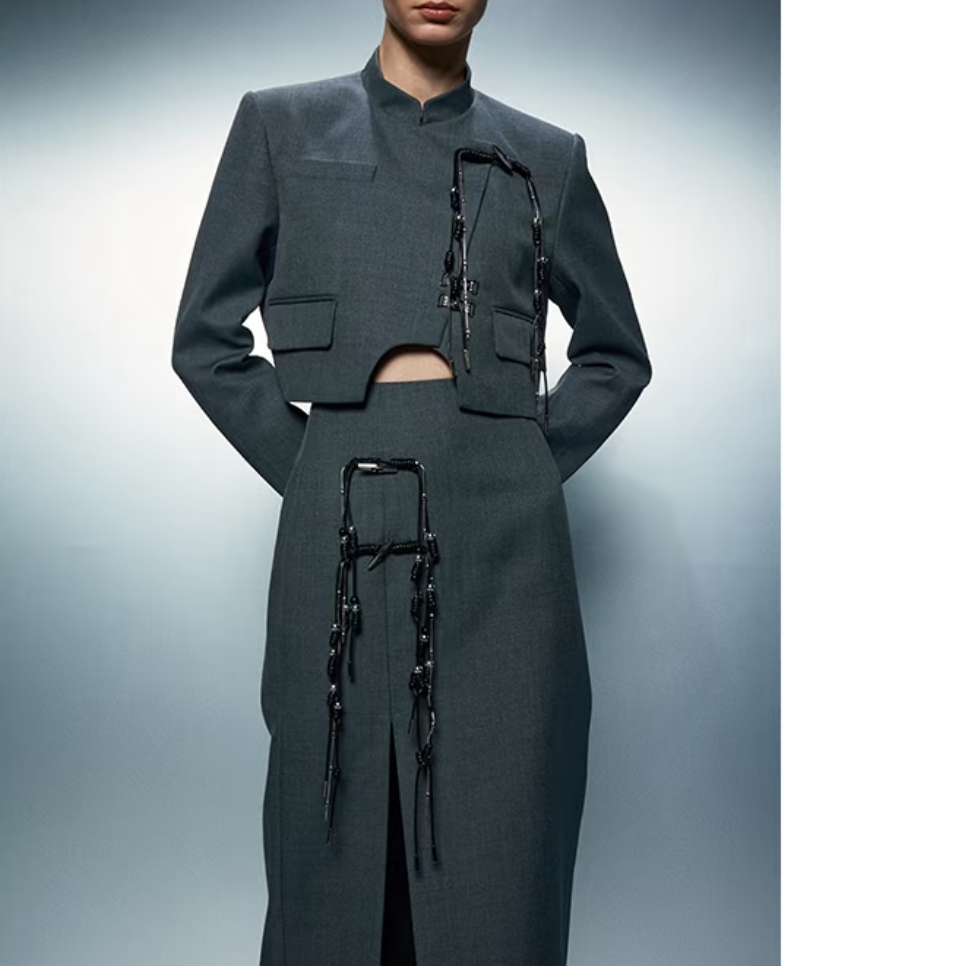 APL-灰色中式套装 外套+裙子1E0089+1E0087