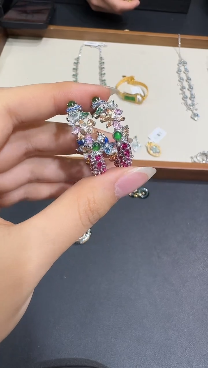翡翠银S925镶嵌耳饰X0623-1822-332