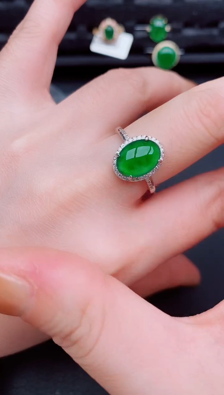 【闪购商品】翡翠戒指银S925镶嵌天然a货翡翠338