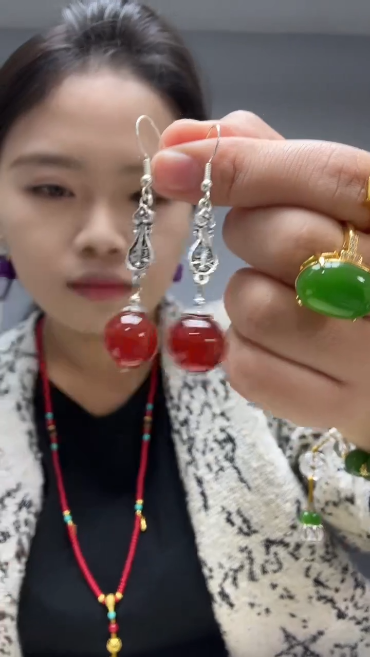 颈饰银S925镶嵌南红玛瑙大圆珠宝diy高货颈饰