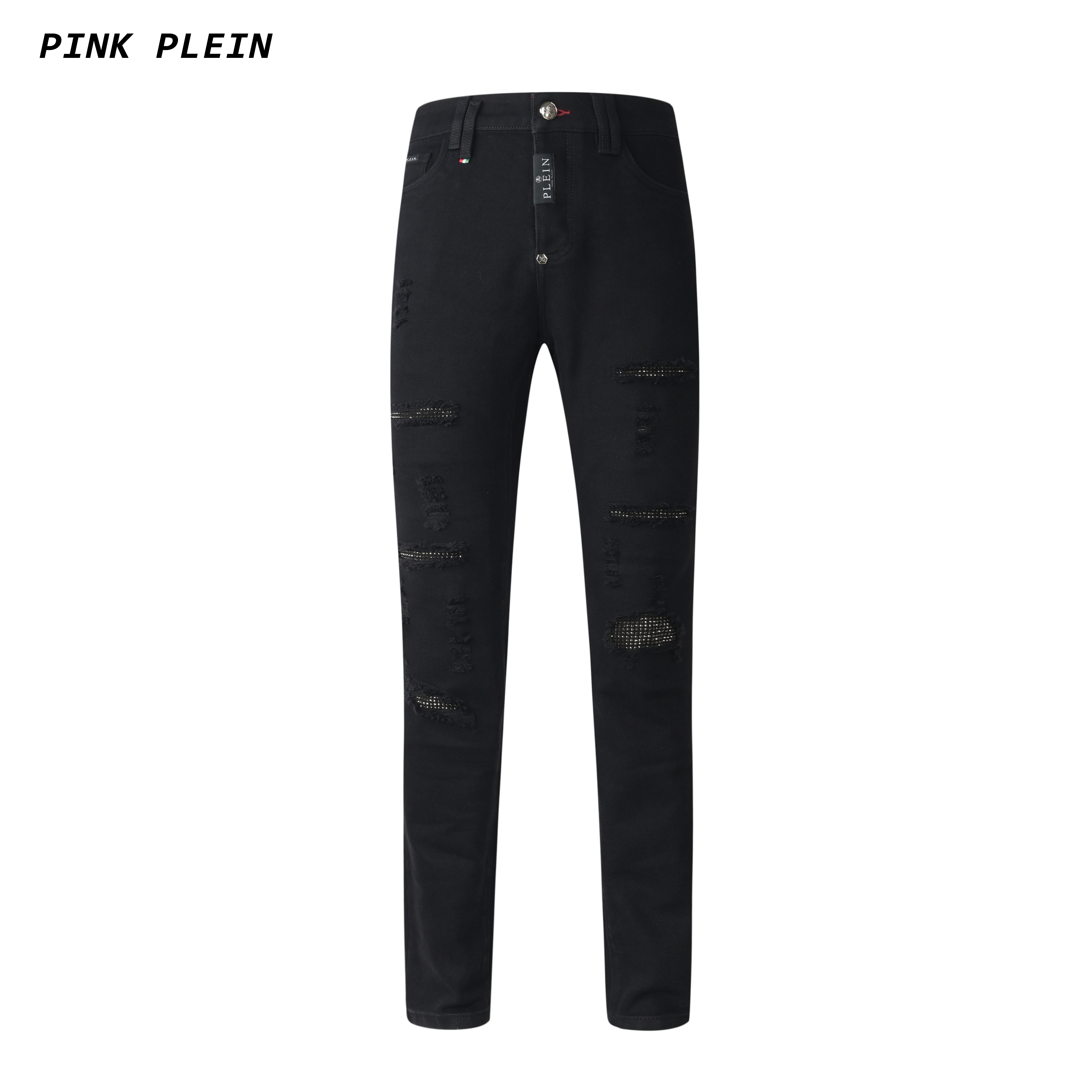 PINK PLEINPP2024秋冬爆款大黑牛系列修身直筒男式牛仔裤黑色