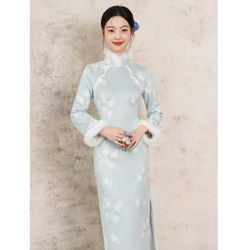 9121 蓝色 美玲襟 花扣 【若霜】  旗袍