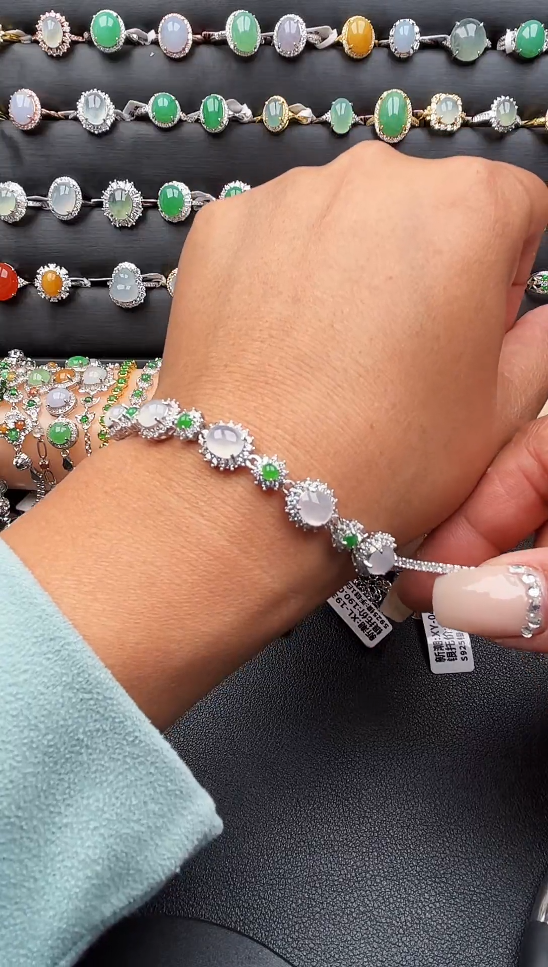 【闪购商品】翡翠手链银S925镶嵌缅甸天然A货翡翠S925银镶嵌