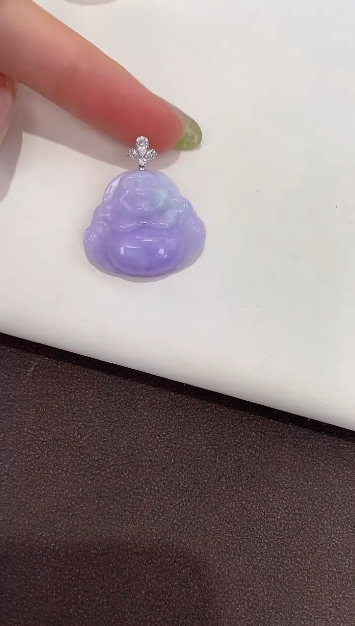 吊坠(赠链)18K金镶嵌翡翠天然缅甸a货翡翠细糯粉紫佛公