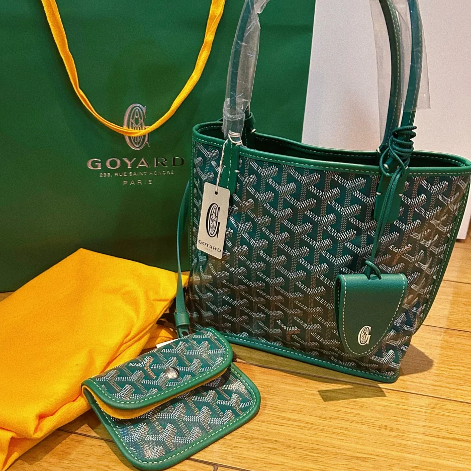 99新 Gaoy/戈雅 小花6枫 Anjou 双面购物袋 Mini 20 绿色 银扣
