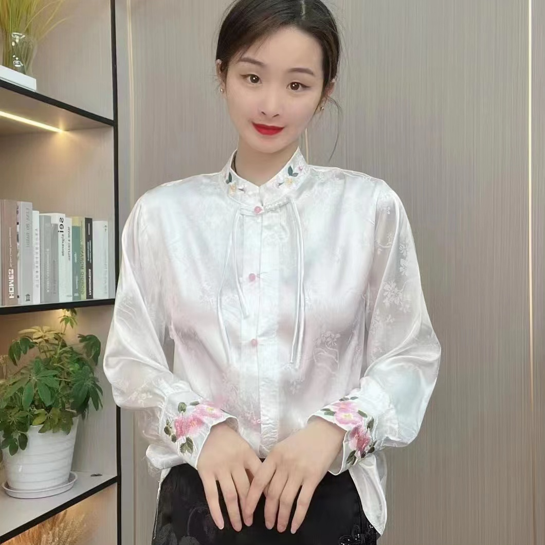新中式立领重工刺绣盘扣衬衫女新款气质百搭长袖上衣08