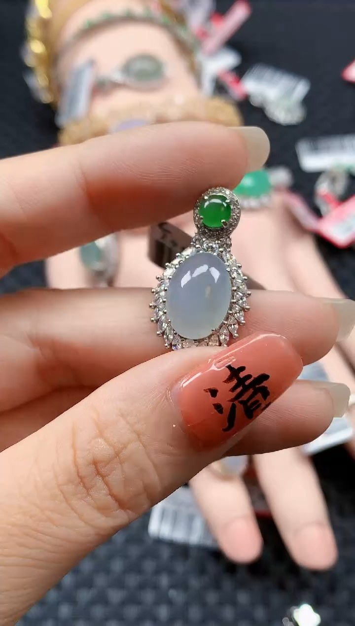 银S925镶嵌戒指翡翠天然A货缅甸翡翠