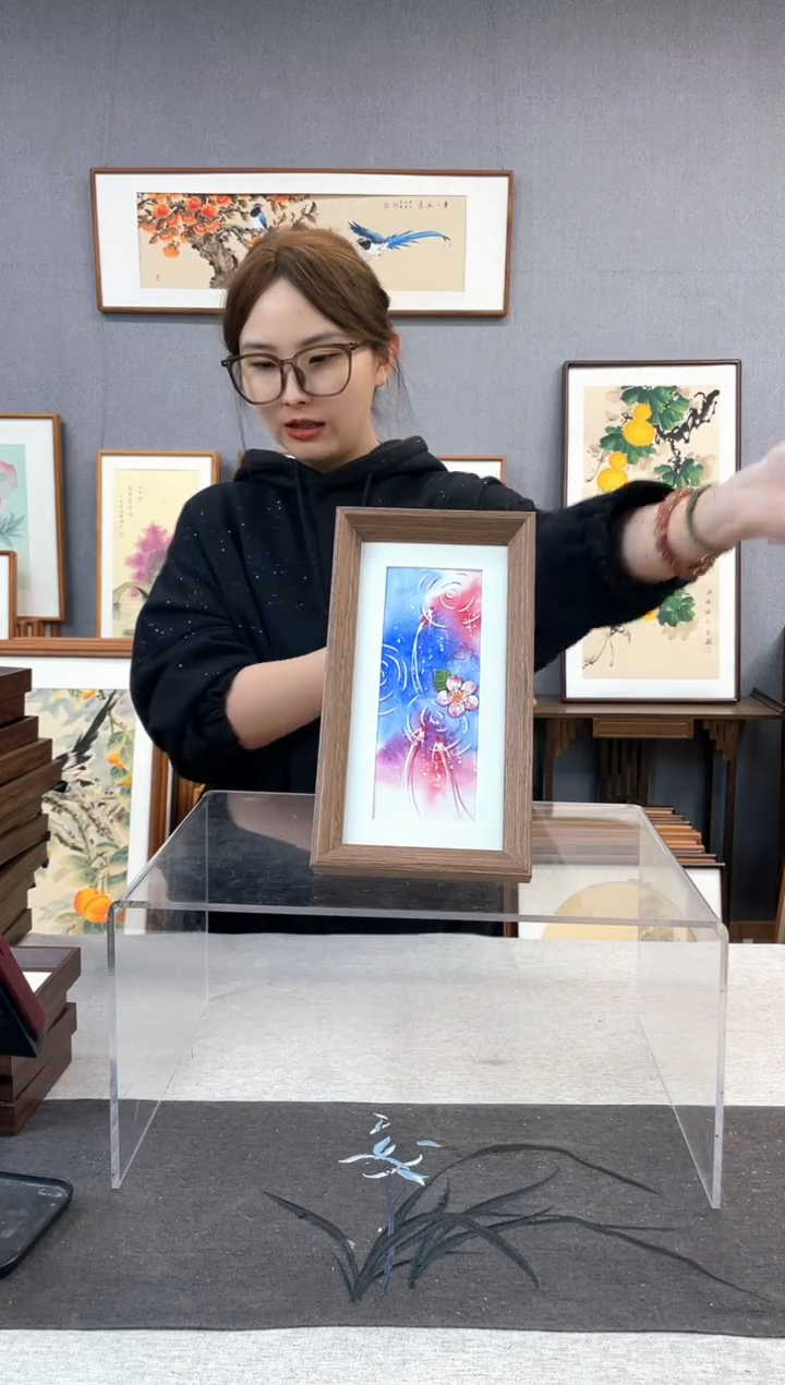【闪购商品】国画手写手绘带框作品-16*29-