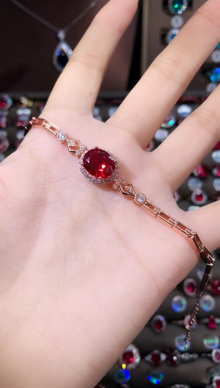 无925银酒红 手链