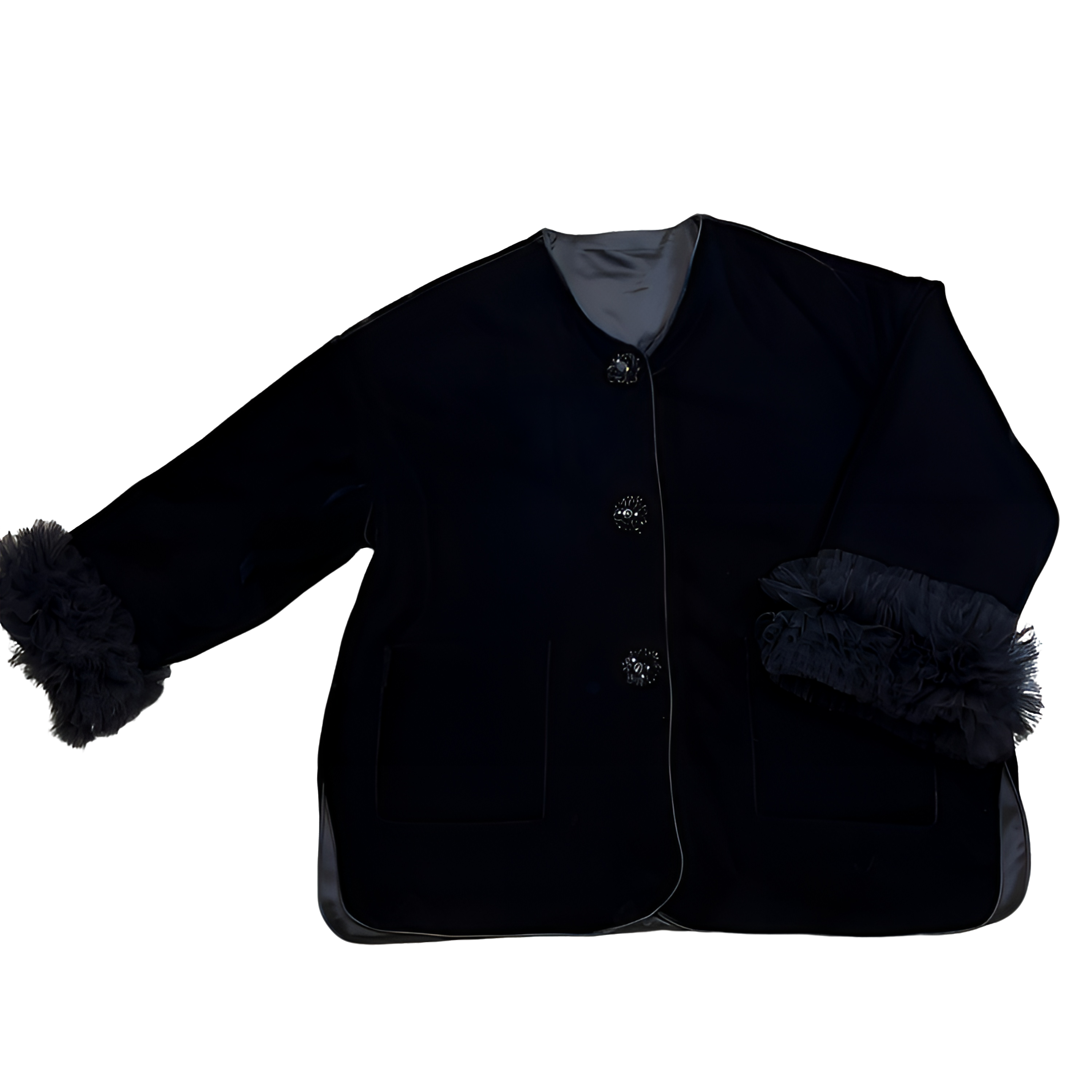 3991时尚设计款V领蕾丝袖宽松版棉服