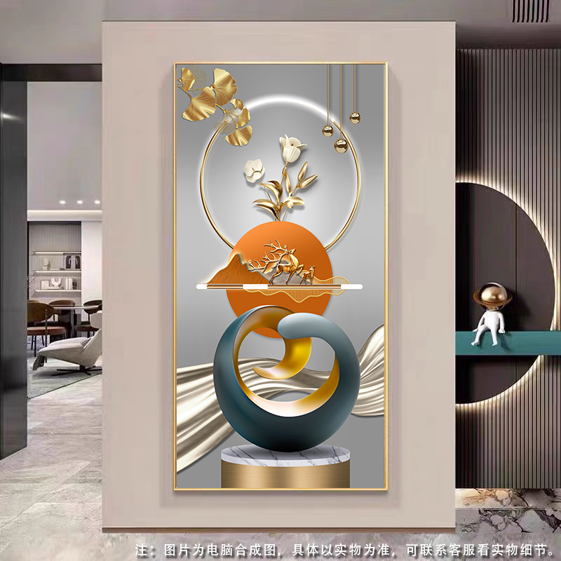 轻奢几何图案装饰画高端进门简约走廊过道挂画晶瓷镶钻玄关画