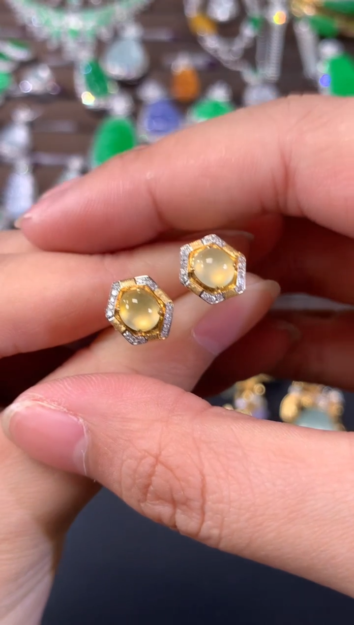 【闪购商品】翡翠耳饰18K金镶嵌A727|3980