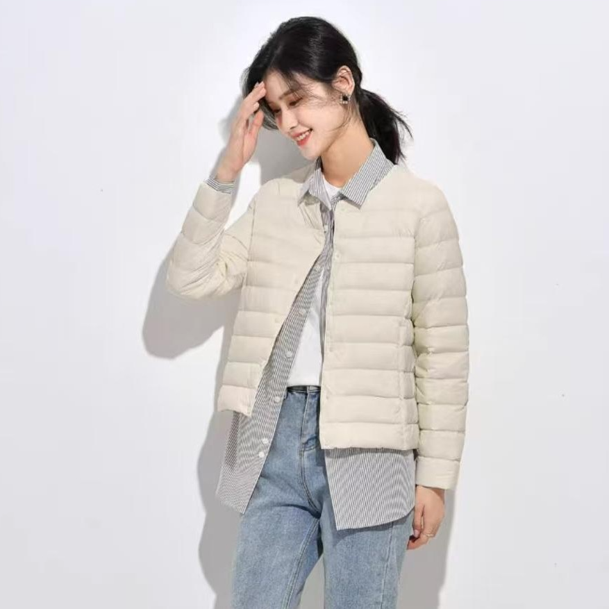 ZM-32025年新款轻薄白鸭绒内胆短款圆领内搭外穿女装无领轻便外套