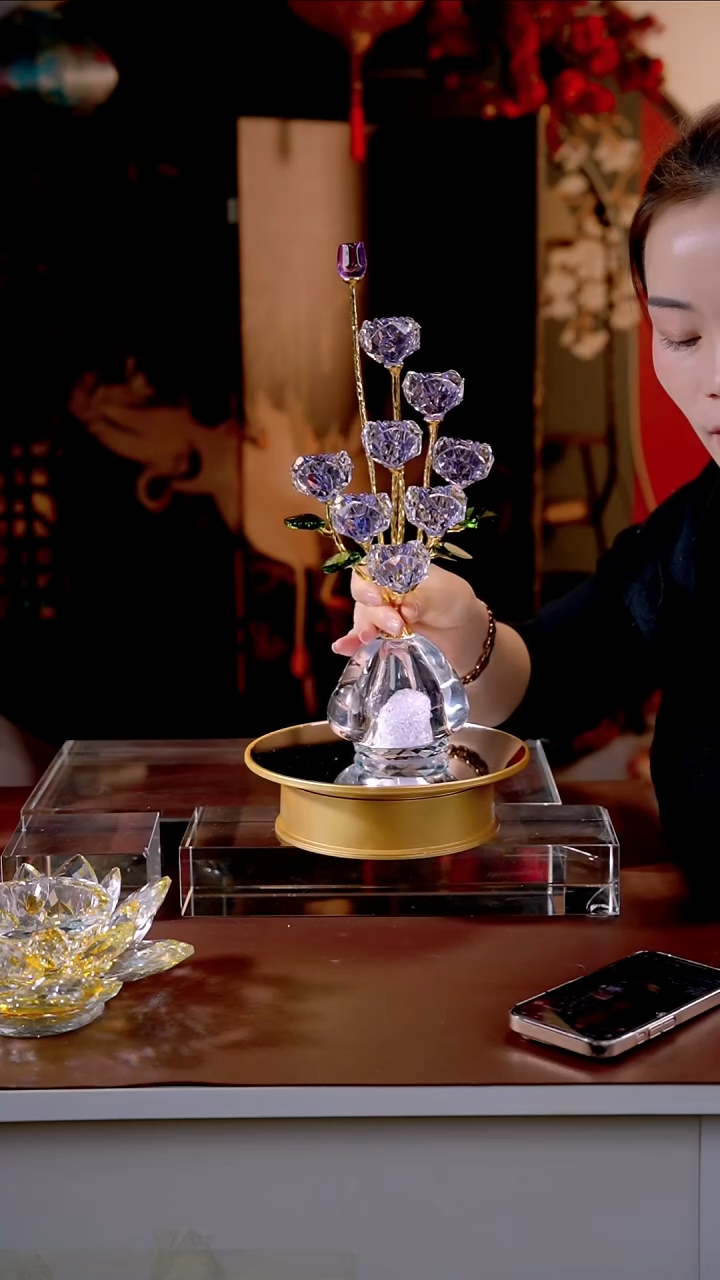 人造水晶老板娘水晶玫瑰摆件