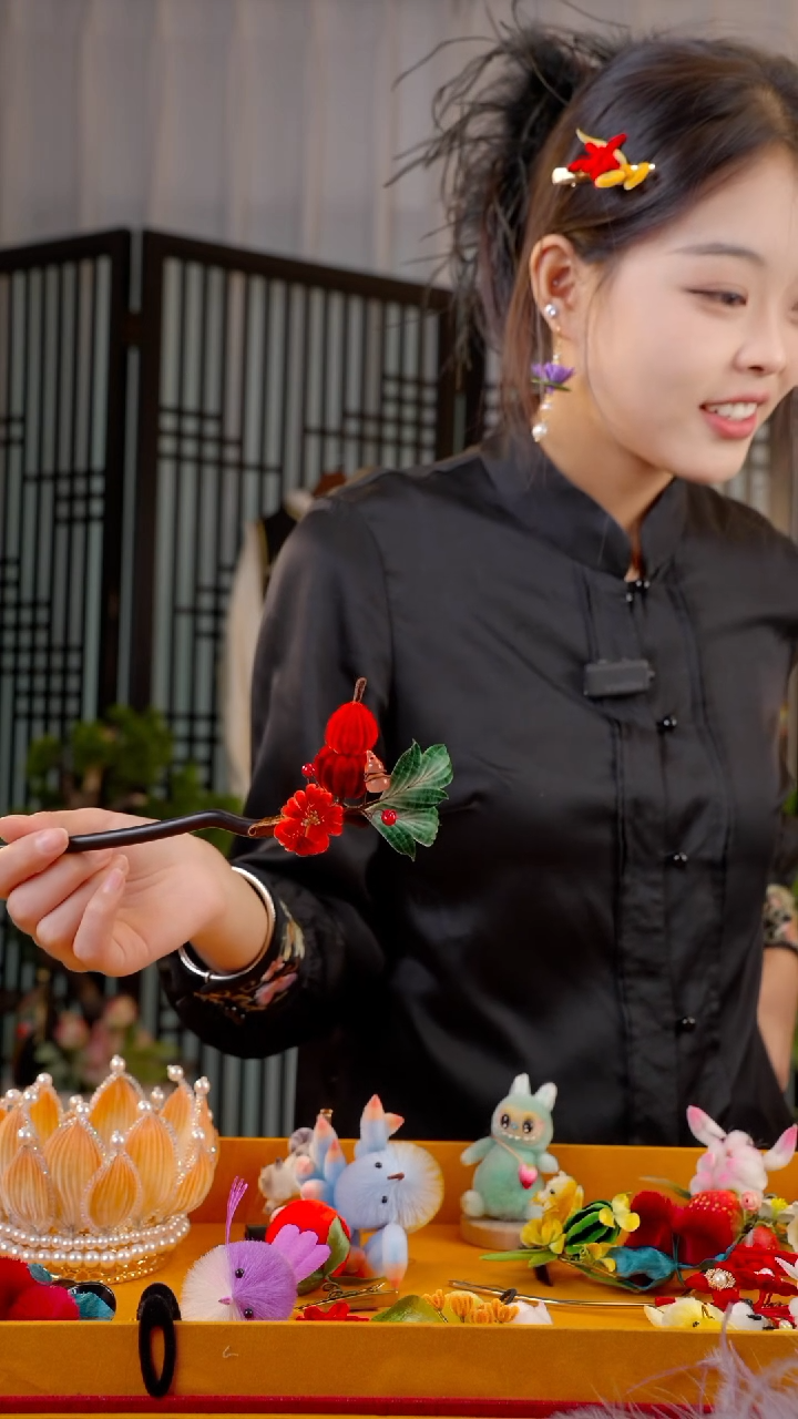 刺绣0***柒非遗绒花手工饰品