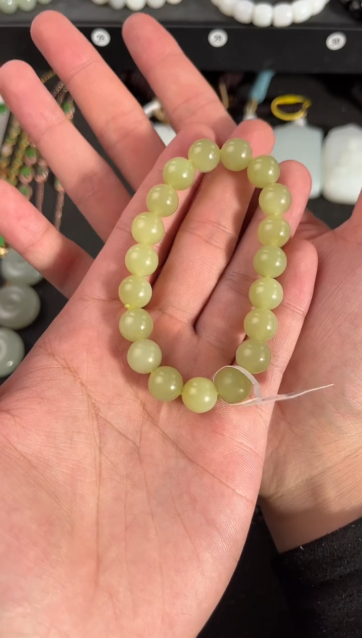 【闪购商品】和田玉手串未镶嵌若羌青黄口手串卡10微色差