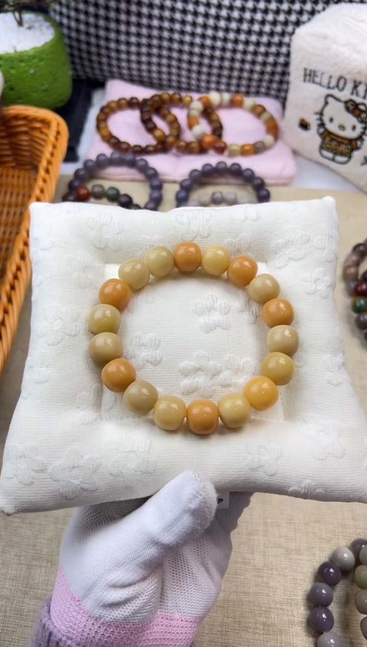 手串菩提根/象牙果卡14干磨原生态奶咖桶珠（瑕）