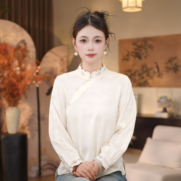【花间语-上衣】新款显瘦百搭国风绣花上衣0348