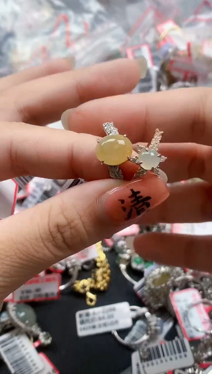 银S925镶嵌戒指翡翠天然A货缅甸翡翠