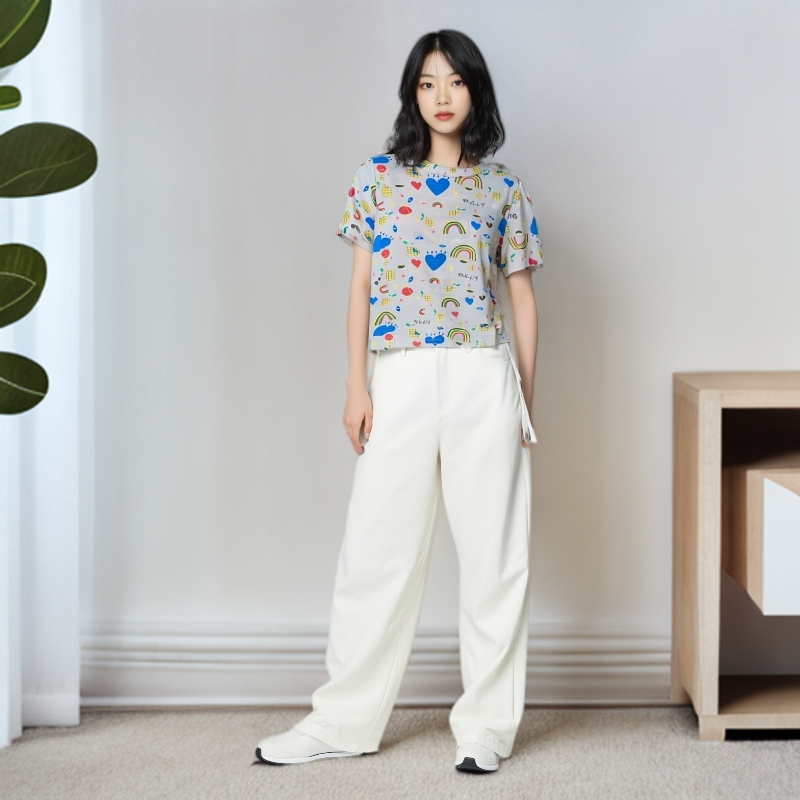 167 GZD2短款印花纯棉弹性短袖圆领