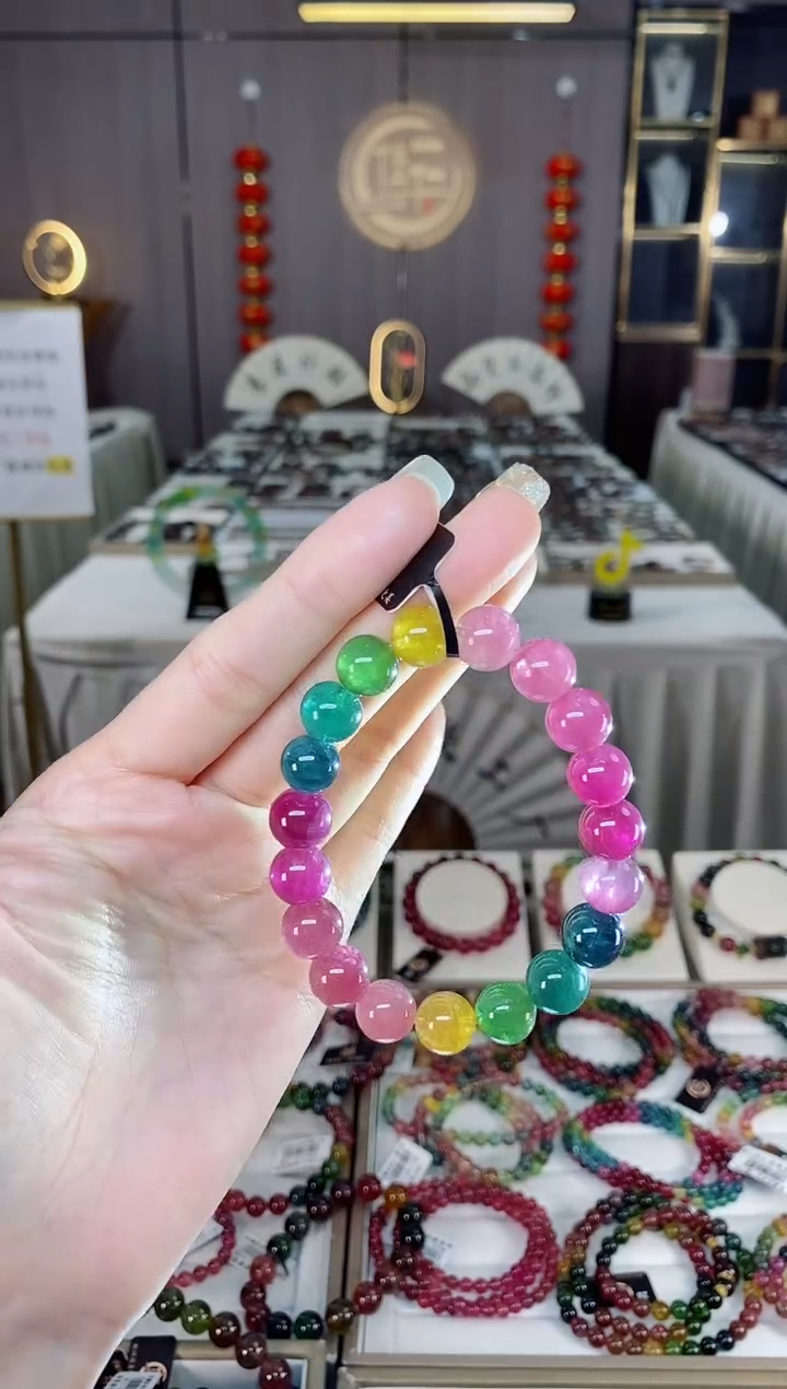 未镶嵌老矿碧玺色标彩虹单圈手串10mm+碧玺dan多样性发货一条