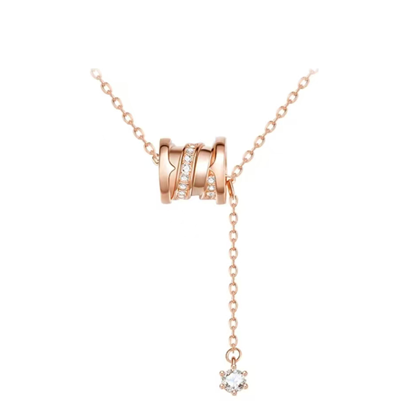 链子925银合成锆石 S925银 镀K金 小蛮腰流苏单颗项链 ZF-B560