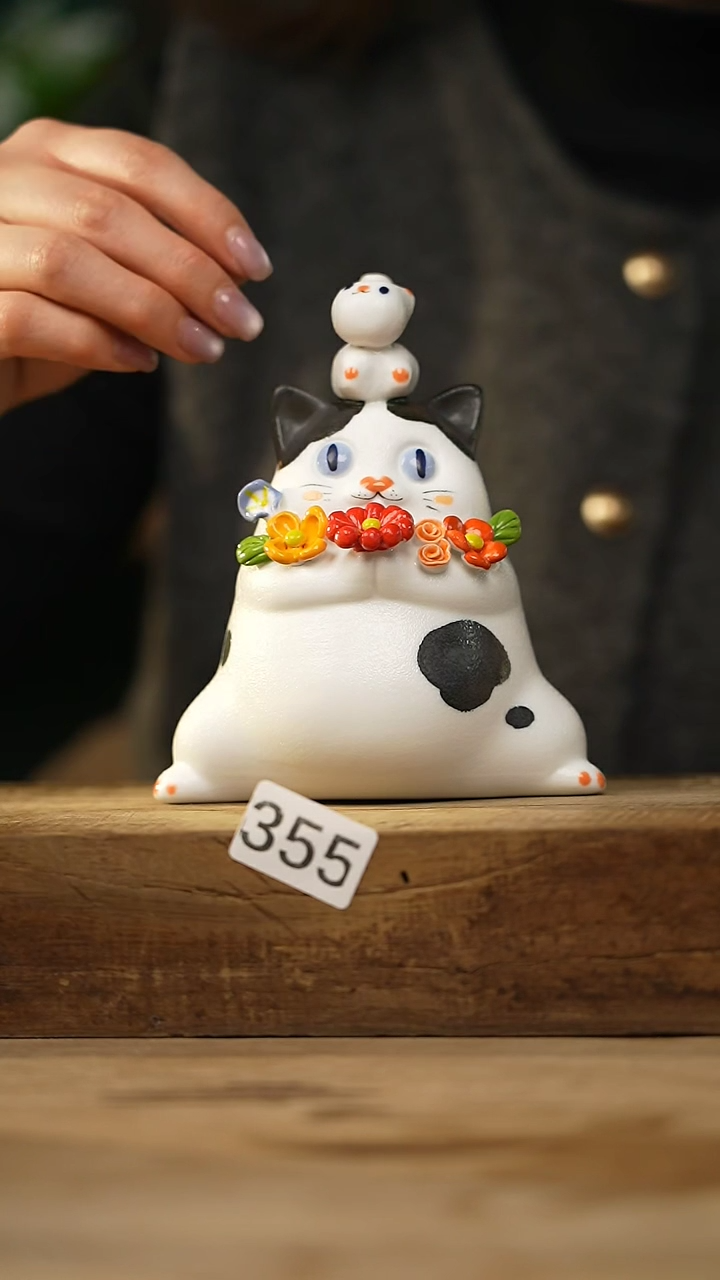【闪购商品】瓷片设计师手作款 手捏小猫可爱摆件 